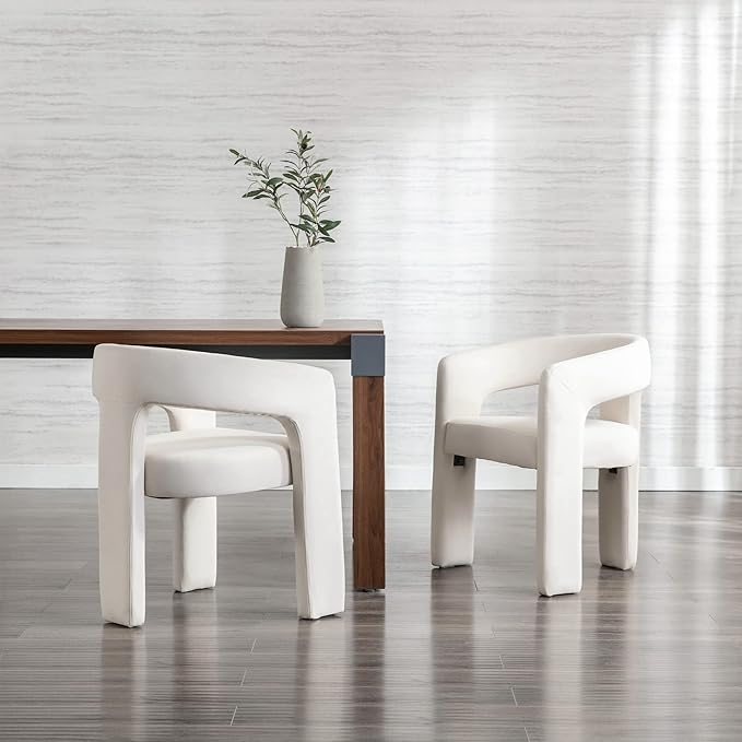 Modern Barrel Dining Chairs Set of 5, Velvet Upholstered Accent Side Chair with Arms Comfy Makeup Vanity Chairs, Dining Living Room Kitchen Chairs, Beige
