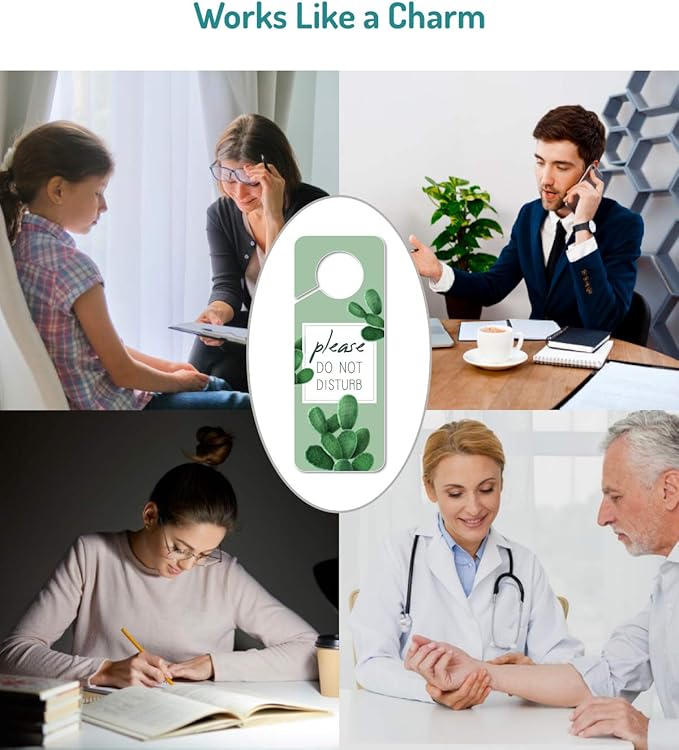Do Not Disturb Door Hanger Sign, 2 Pack (Printed on Both Sides), 9.3″x3.5″ PVC Plastic, Please Do Not Disturb Sign for Home, Office, Hotel, Bathroom, Bedroom, Counseling, Therapists, Clinic, Cactus