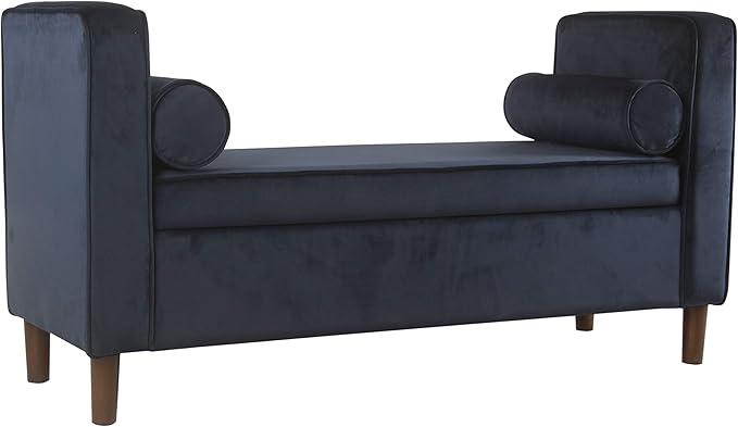 HomePop Home Decor | Upholstered Modern Storage Ottoman Bench with Pillows | Ottoman Bench with Storage for Living Room & Bedroom | Decorative Home Furniture (Navy)