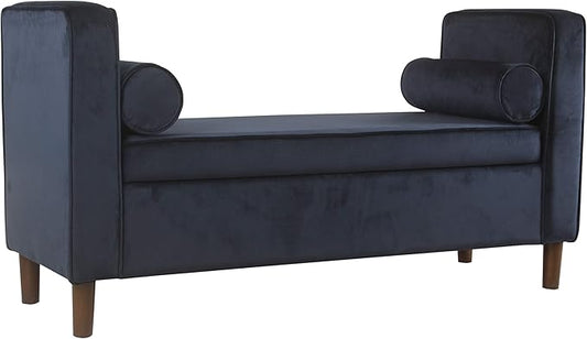 HomePop Home Decor | Upholstered Modern Storage Ottoman Bench with Pillows | Ottoman Bench with Storage for Living Room & Bedroom | Decorative Home Furniture (Navy)