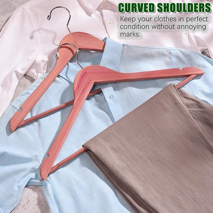 Amber Home 30 Pack American Red Cedar Hangers, Smooth Finish Wood Coat Hangers with Swivel Hook & Notches for Suit, Shirt, Dress, Jacket, Pants
