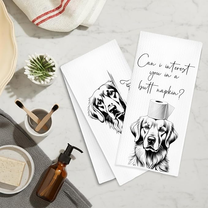 Funny Golden Retriever Dog Hand Towels, Dog Bathroom Decor, Gifts for Golden Retriever Lovers Decorative Hand Towels for Bathroom Washroom Restroom Toilet, 16x24 Inch Set of 2