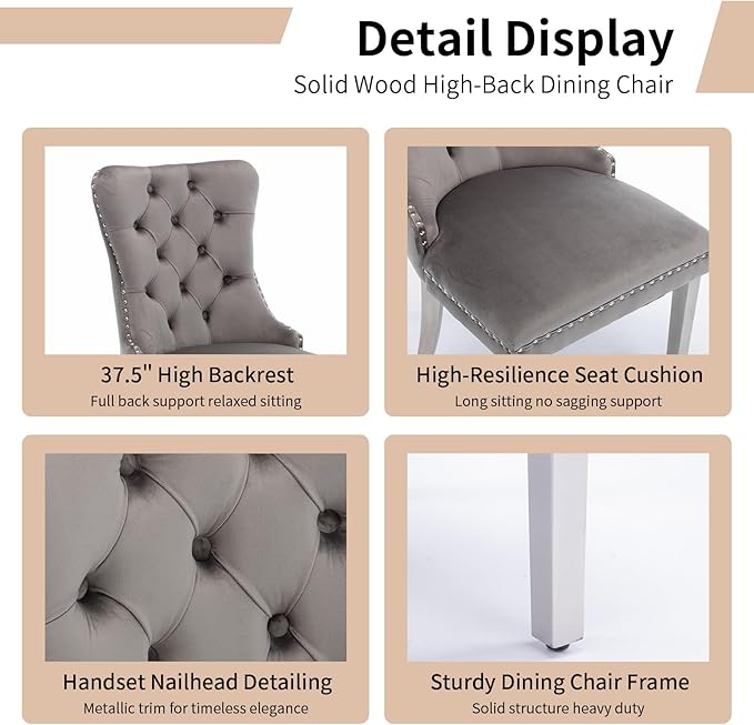 Luxury Upholstered Dining Chairs Set of 8, Beige Kitchen Chair with Silver Metal Legs, Velvet Tufted Back Dining Chair, Sillas de Comedor, Modern Kitchen & Dining Room Chairs (Beige, 8 Pcs)