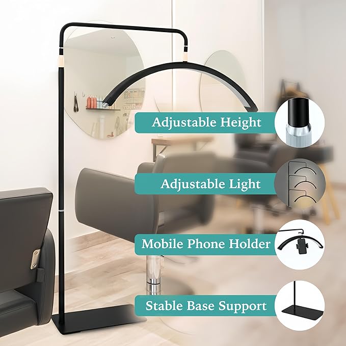 Hi_friend 28 inch Half Moon Lamp, Portable Esthetician Lash Light for Lash Tech, Bright Eyelash Extension Arched LED Floor Light, Lashing Lamp for Beauty, Skincare, Lashes