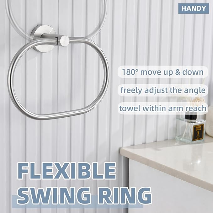 APLusee Oval Towel Ring Brushed Nickel, 304 Stainless Steel Towel Holder for Bathroom Kitchen, Wall Mounted