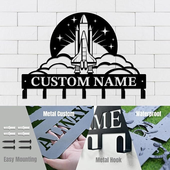 Personalized Custom Astronaut Rocket Metal Wall Keys Hooks,Clothes Hooks Astronaut Art coat racks,door holder,Black Astronaut decorations for home,Entrance doors,Hallway, Bedroom,Keys,Hats (Style F)