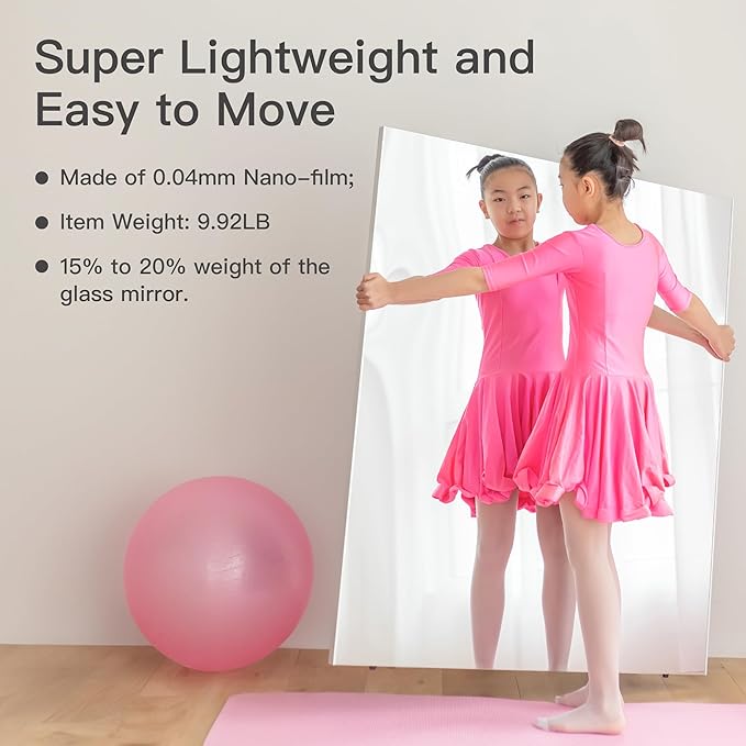 brisafe Full Length Mirror with Stand, 63"x43" Super Lightweight Glassless Home Full Floor Mirror, Oversized 0.04mm Nano-Film Gym Mirror, White