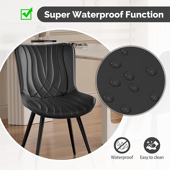 Dining Chair Set of 4 PU Leather Dining Room Chairs Upholstered Comfy Dining Chairs Modern Kitchen Armless Side Chair with Sturdy Metal Legs,Black