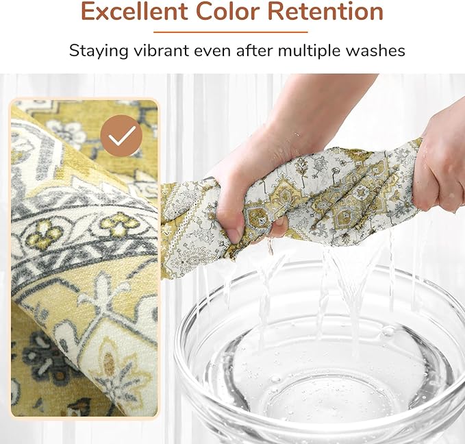 OPPODREAM Thin 6x9 Area Rugs, Washable Rug 6x9 with Non Slip Backing, Faux Cashmere Low-Pile 6 x 9 Carpet, Yellow