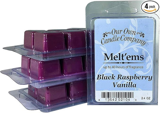 Our Own Candle Company Premium Wax Melt, Black Raspberry Vanilla, 6 Cubes, 2.4 oz (4 Pack)