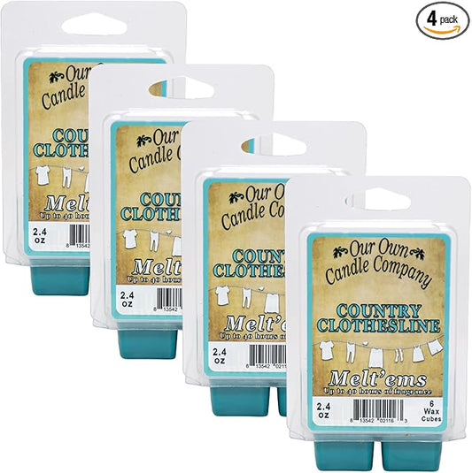 Our Own Candle Company Premium Wax Melt, Country Clothesline Scent, 6 Cubes, 2.4 oz (4 Pack)