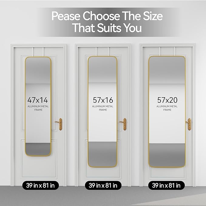 57x20 Door Hanging Full Length Mirror, Floor Stand (Height 5.7ft just Body in1.3ft) Wall Mounted Metal Frame Rectangle Dressing Mirrors for Bedroom Room 57 inch Gold