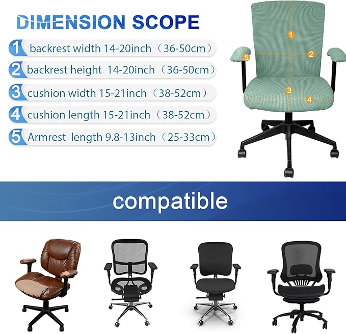 Tallew 4 Pcs Office Chair Covers Set Computer Universal Protective Stretchable Chair Seat Covers Desk Armrest Slipcovers Pads Office Cushion Backrest for Rotating (XL,Pea Green)