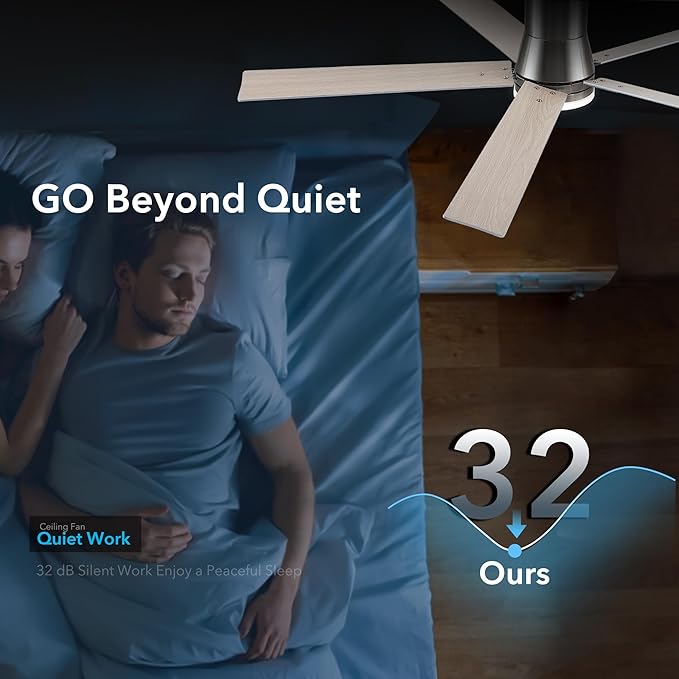 Rayqueen 60 Inch Ceiling Fans with Lights and Remote,Flush Mount Brushed Nickel Ceiling Fan,6 Speed Reversible DC Motor,3CCT Dimmable LED-Low Profile Design for Bedroom, Living room & Covered Outdoor