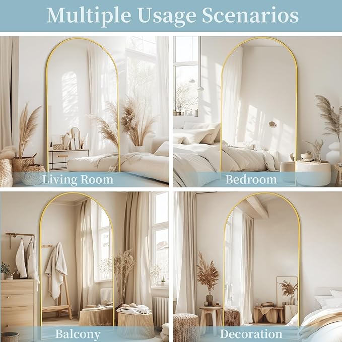 Full Length Mirror, 86"x46" Oversized Floor Mirror with Stand, Hanging or Leaning Full Body Mirrors Mirror for Bedroom, Living Room, Cloakroom, Arch, Gold