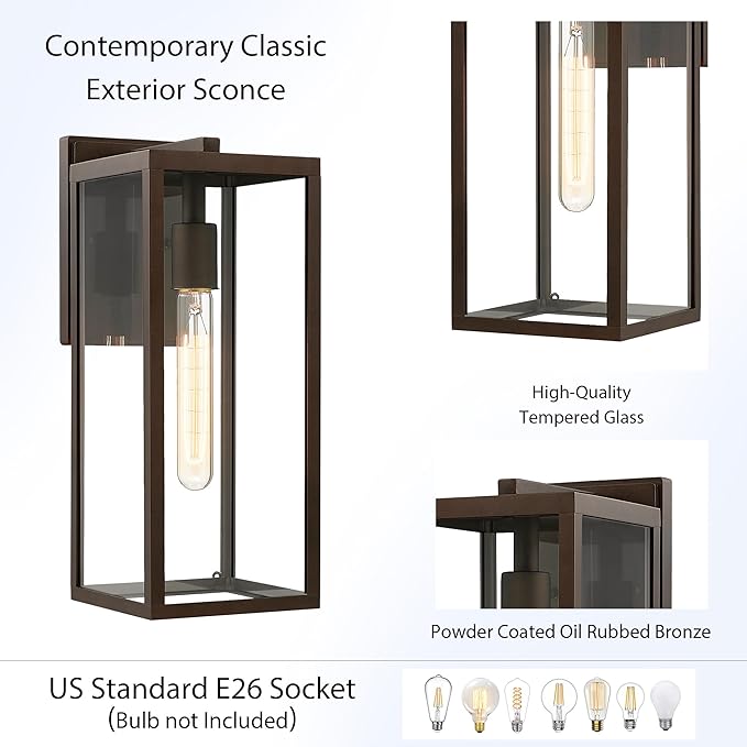 Bestshared Outdoor Wall Sconce Lights,Exterior Wall Lighting Fixtures with Clear Glass, Anti-Rust Outside Lantern Lamp for House Front Porch Doorway Patio(Oil-Rubbed Bronze,2PACK)