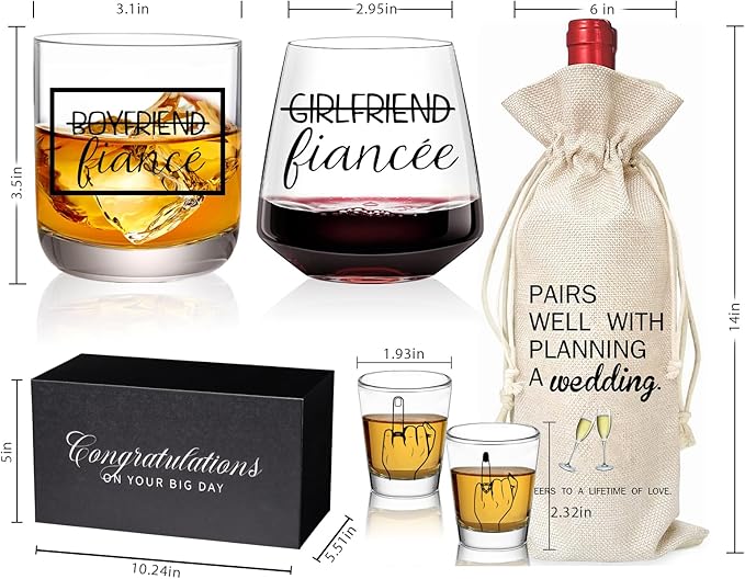 Christmas Engagement Gifts for Couples - Fiance Fiancee Engagement Gift Wine Whiskey Glass, Engaged Gifts for Boyfriend,Girlfriend,Couples Newly Engaged