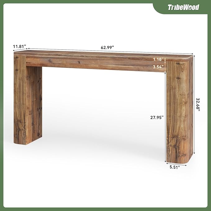 Solid Wood Console Table, 63-Inch Farmhouse Entryway Sofa Table Behind Couch for Living Room Hallway, Foyer