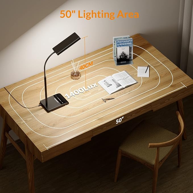 LEPOWER Desk Lamp, 800LM LED for Home Office, 12W Reading for Desk, Eye-Caring Light, Touch Table Gooseneck Lamp, 50 Lighting Modes, Bright for Bedroom, Study (Black)