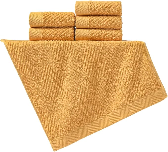 sense gnosis Yellow Washcloth Set of 6 Striped Weave 100% Terry Cotton Towel Super Soft Highly Absorbent Washcloths Towel for Bathroom 13" X 13"
