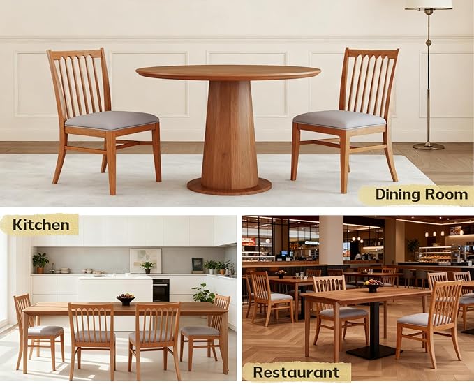 chairus Upholstered Dining Chairs Set of 4, Natural Wooden Barrel Kitchen Chairs with Slat Back Double-Layer Cushion Farmhouse Accent Chairs for Dining Room/Living Room/Restaurant, Chenille Grey