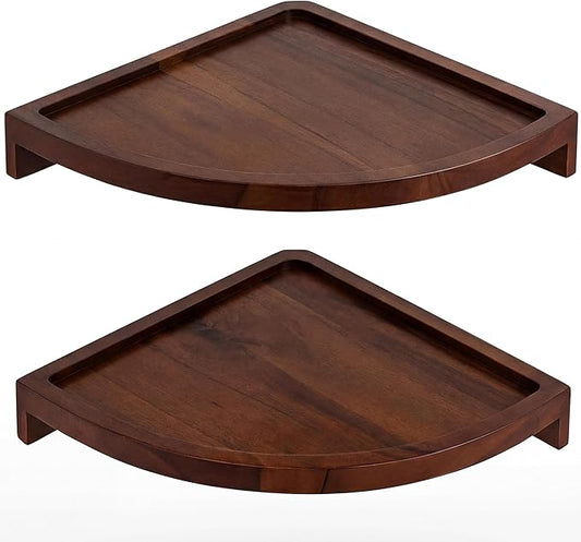 Demigo Floating Round Corner Shelves for Wall 2pcs, Acacia Wood Wall-Mounted Storage Shelves for Home Decor, Space Saving Displays for Living Room, Kitchen, Office, and Bedroom (Dark Brown)