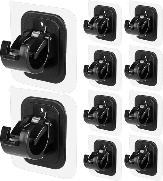 Codoule 10PCS Self Adhesive Curtain Rod Holders No Drill Curtain Rods Brackets No Drilling Nail Free Adjustable Curtain Rod Hooks Curtain Hangers for Bathroom Kitchen Home Bathroom Hotel(Black)