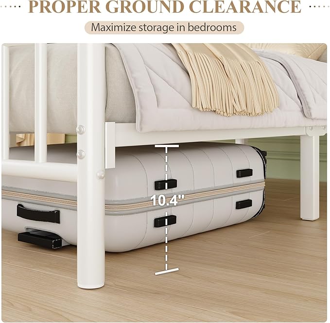 Twin Metal Platform Bed Frame, Bed Frame with Victorian Headboard and Footboard, Strong Metal Slats Support, Mattress Foundation No Box Spring Needed, Easy Assembly, Noise Free, White