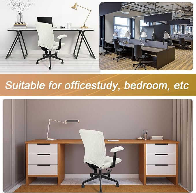Tallew 4 Pcs Office Chair Covers Set Computer Universal Protective Stretchable Chair Seat Covers Desk Armrest Slipcovers Pads Office Cushion Backrest for Rotating (XL,Cream White)