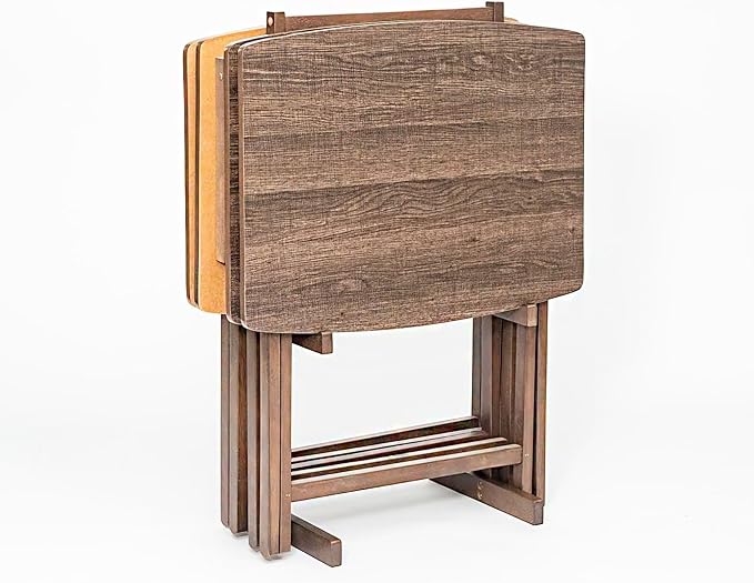 PJ Wood 5 Pack XL Oversize Tray Table for Living Room or Kitchen, Indoor TV Tray for Small Spaces and Family Gatherings, Rustic Espresso
