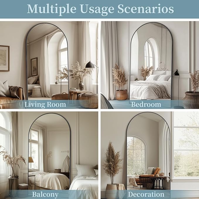 Full Length Mirror, 82"x44" Oversized Floor Mirror with Stand, Hanging or Leaning Full Body Mirrors Mirror for Bedroom, Living Room, Cloakroom, Arch, Black