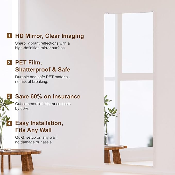 brisafe 2PCS 71" x 32" Home Gym Mirrors for Wall – Ultra-Light Nano Full-Length Wall Mirrors for Dance Studio & Yoga, Ultra Clear Nano Material Full-Length Mirror, Oversized Shatterproof Floor Mirror