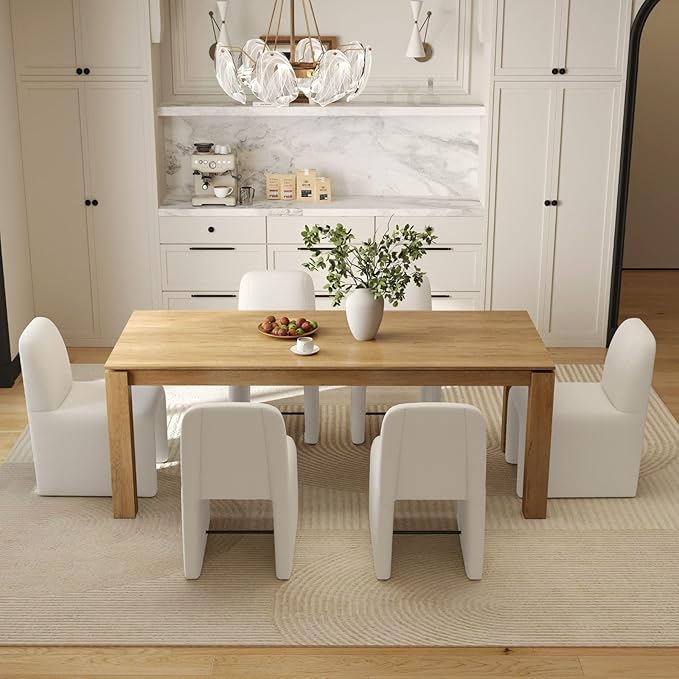 White Upholstered Chenille Dining Chairs Set of 4, Mid Century Modern Dining Room Chairs with Deep Seat & Curved Back, Armless Side Chair Comfy Kitchen Chairs for Living Room/Kitchen