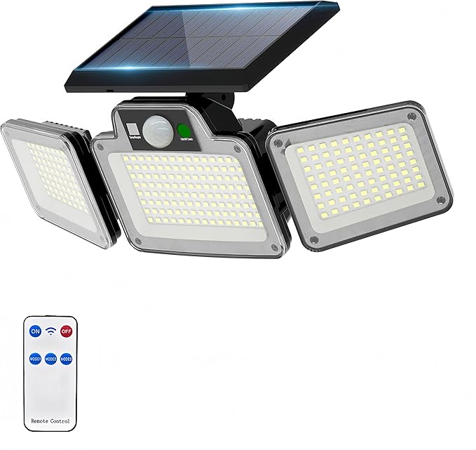 280 LED Solar Flood Security Lights, Solar Lights Outdoor with Motion Sensor, Flood Lights with Remote, Waterproof Dusk to Dawn for Porch, Patio, Yard, Garage