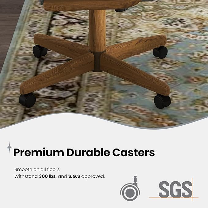 Chromcraft Douglas Set of 1 Casual Dining Chairs Classic Swivel Tilt Dinning Chairs with Casters, Wooden Arm Metal Pedestal Base Chairs with Rolling Wheels for Kitchen & Dining Room
