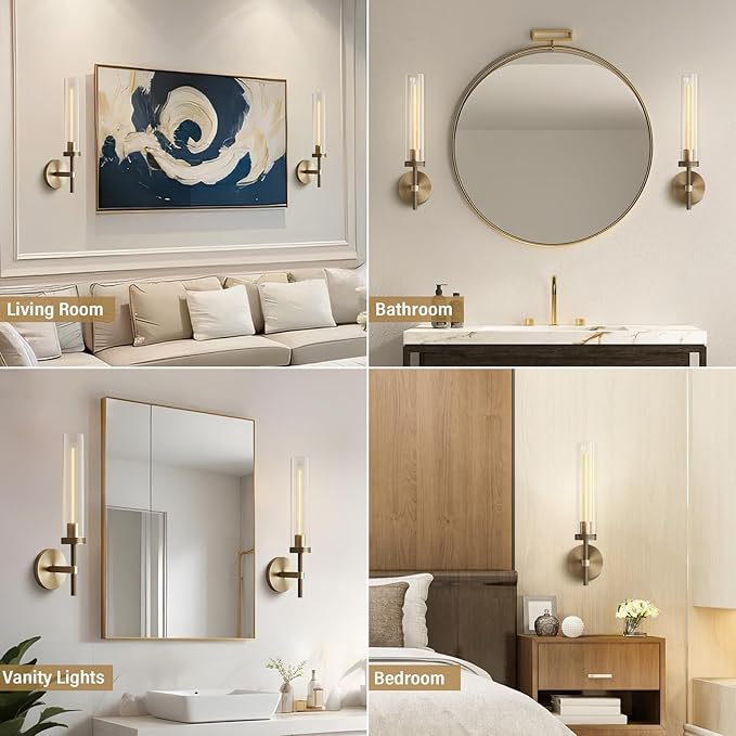 Brass Wall Sconces Set of Two, 19" Knurling Gold sconces Wall Lighting, Bathroom Vanity Light Fixtures, Modern Wall Lights for Bathroom, Mirror, Living Room, Hallway,Staircase