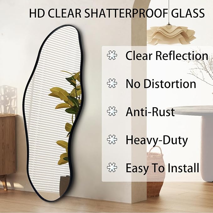 Large Irregular Mirror, 55"x22" Asymmetrical Wall Mirrors with Metal Frame, Big Abstract Mirror Decorative, Modern Unique Shaped Mirrors for Living Room Bathroom Bedroom Hallway Entryway