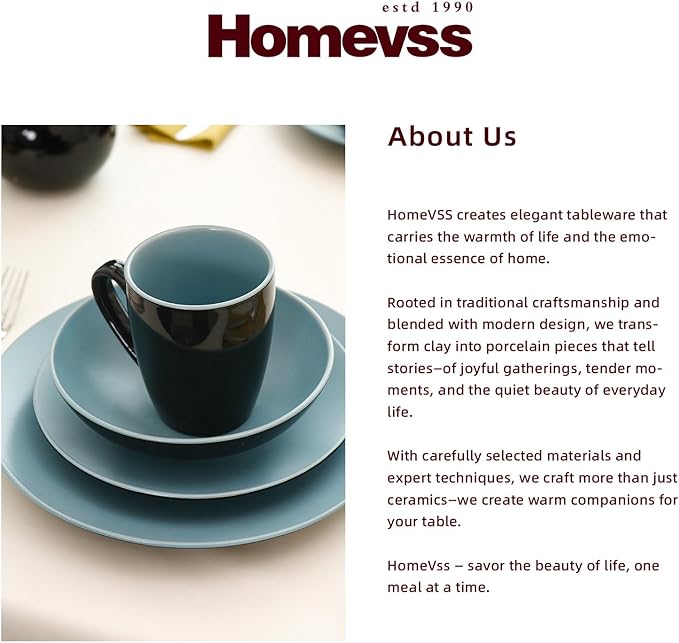 Stoneware Two-Tone Colors Life 16pc Dinner Set， Outside Shiny Black + Inside Matte Glaze Turquoise