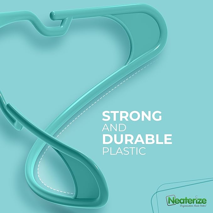 NEATERIZE Clothes Hangers Plastic 100 Pack for Adults - Plastic Hangers, The Perfect Coat Hanger and Space Saving Clothes Hangers for Closet, Percheros Ganchos para Colgar Ropa Hangars - Aqua Hangers