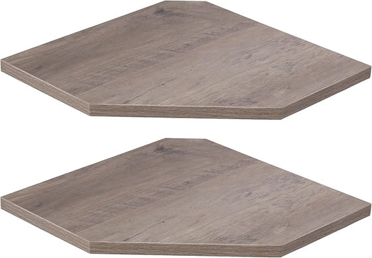Fun Memories Corner Shelf Wall Mount, Floating Corner Shelves, Set of 2 Corner Wall Shelf Organizer, Rustic Wood Wall Storage Display Shelves for Living Room Bedroom Bathroom Kitchen, Rustic Grey