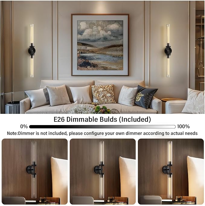 Black Wall Sconce, 30" Knurling Sconces,Bathroom Vanity Light Fixtures, Modern Wall Lights for Mirror, Bathroom, Living Room,Hallway,Staircase (1 Pack)