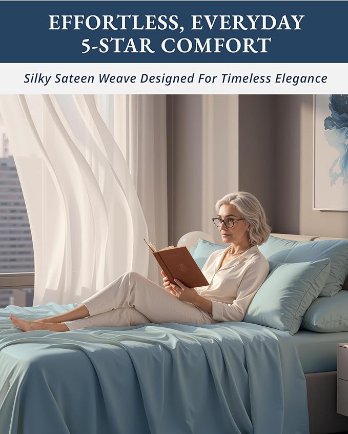 LANE LINEN Ultra Soft California King Sheets Set,100% Egyptian Cotton Mercerized Fully Elasticized with French Seam on Fitted Hotel Like Thick Luxury Cal King Bed Sheets- French Blue