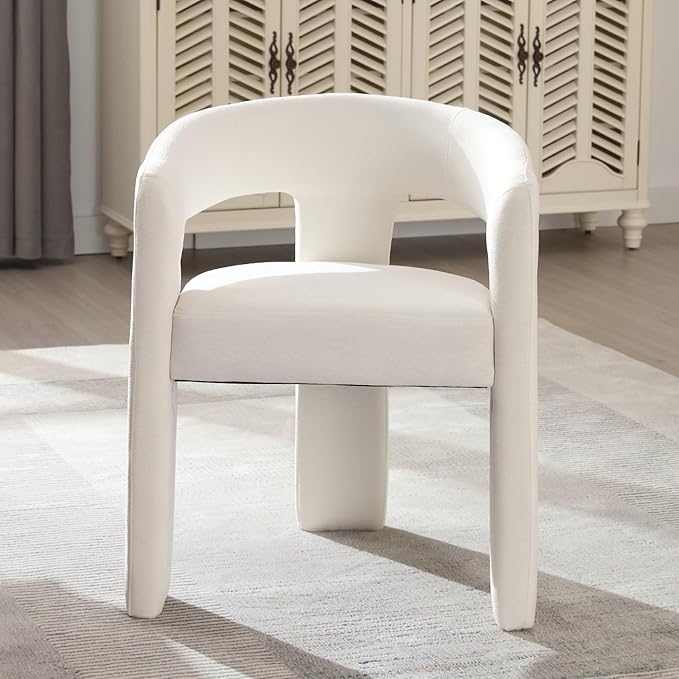 Modern Chenille Barrel Dining Chair Upholstered Fabric Dining Room Chair with Arm Comfy Accent Side Chair for Kitchen/Living Room/Reception, Beige, 1 PC