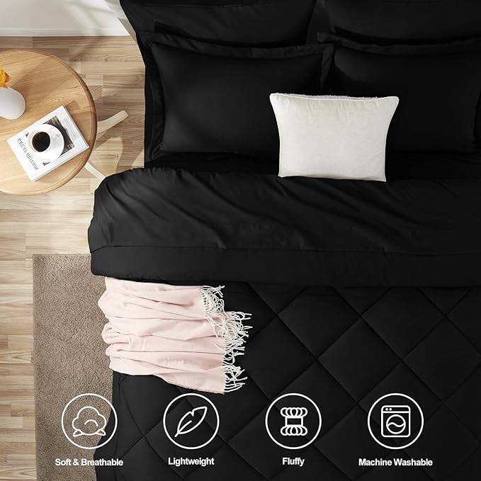 CozyLux Twin XL Comforter Set Black - 5 Pieces Twin Extra Long Bed in a Bag for College Dorm, All Season Bedding Set for Girls and Boys, Soft Bed Set with Comforter, Sheets, Pillowcase & Sham