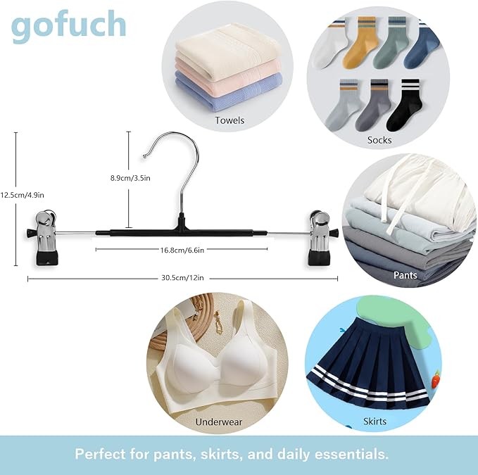 Pants Hangers with Clips - 30 Pack Heavy Duty, Non-Slip Adjustable Space Saving Skirt Hangers for Pants, Jeans, Shorts | Gray | 12 Inch