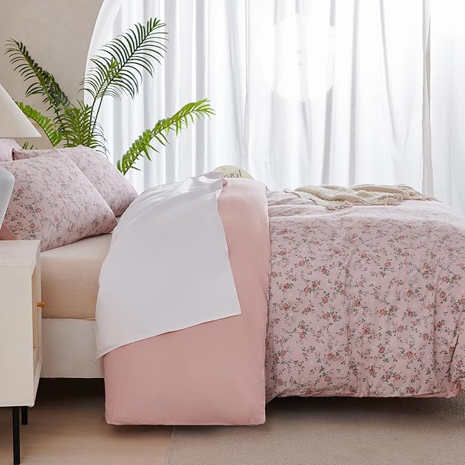 Floral Queen Comforter Set 3 Pieces Soft Cute Floral Bedding Comforter Lightweight Garden Style Queen Floral Botanical Comforter Set for All Seasons 1 Comforter and 2 Pillowcases