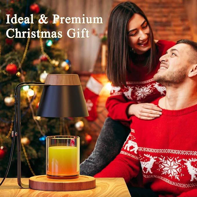 Candle Warmer Lamp with Timer, Stepless Dimmable Candle Lamp Warmer, Electric Candle Warmer Adjustable Height, Wax Warmer for Scented Wax with 2 Bulbs, for Festival&Home Decor (Black Mini)