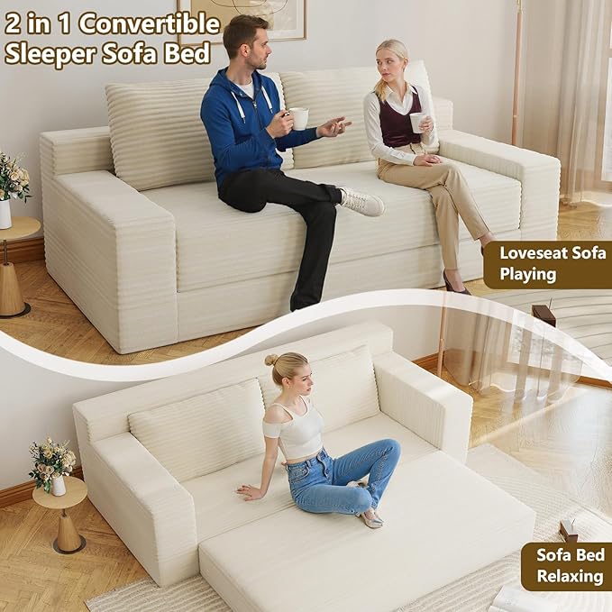 70.78" Loveseat Sofa, Modern Small Corduroy Couch Comfy Deep Seat for Living Room, Bedroom, Home Office, Apartment, No Assembly, Beige