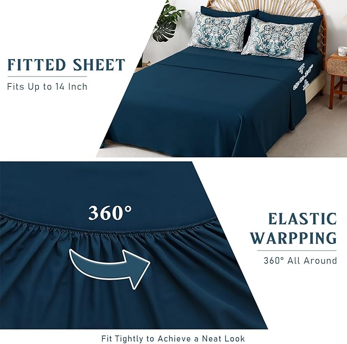 Drucon Paisley Comforter Set King Size, 7 Pieces Bed in a Bag Boho Comforter, Soft Lightweight Microfiber Bedding Set (1 Comforter, 1 Flat Sheet, 1 Fitted Sheet, 2 Pillow Shams, 2 Pillowcases)