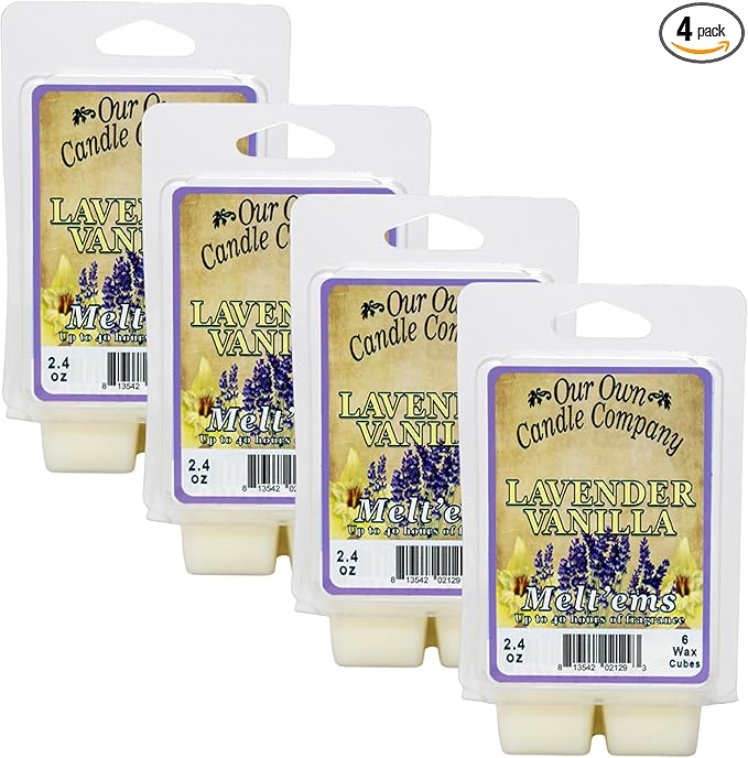 Our Own Candle Company Premium Wax Melt, Lavender Vanilla Scent, 6 Cubes, 2.4 oz (4 Pack)